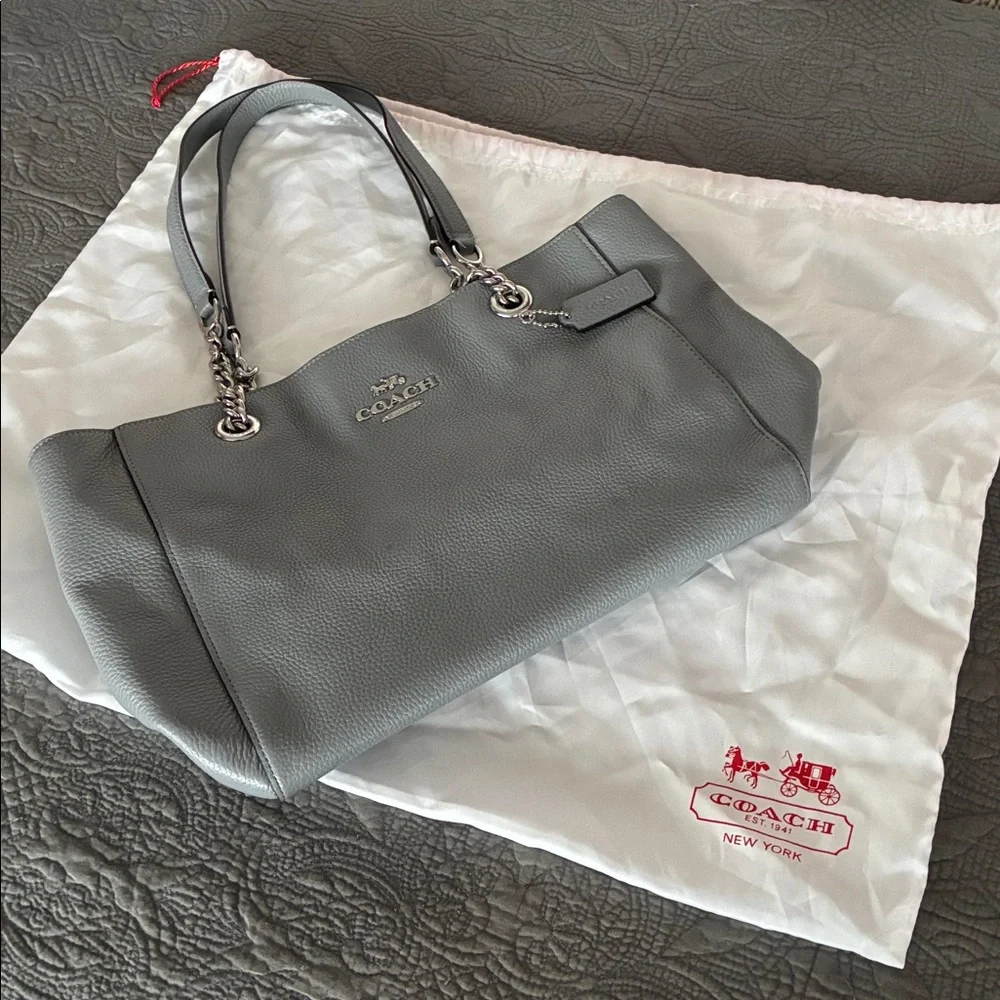 Coach Blue/ grey Leather Tote Bag w/ dustbag